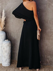 Slant Collar Off The Shoulder Side Slit Dress