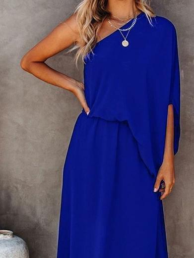 Slant Collar Off The Shoulder Side Slit Dress