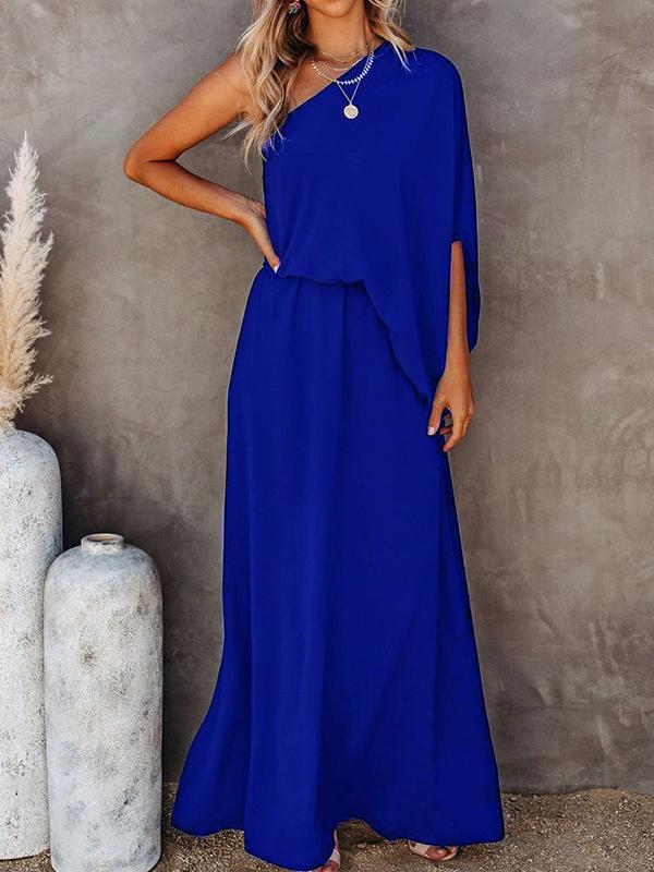Slant Collar Off The Shoulder Side Slit Dress