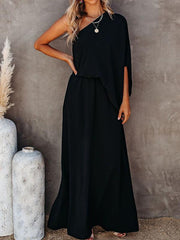 Slant Collar Off The Shoulder Side Slit Dress
