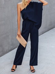 Slant Shoulder Solid Loose Jumpsuit