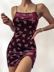 Sleeveless Butterfly Print Strap Skinny Dress