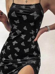 Sleeveless Butterfly Print Strap Skinny Dress