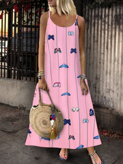Sleeveless Butterfly Print Suspender Dress