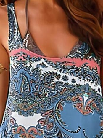 Sleeveless Casual Printed Suspender Dress