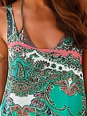 Sleeveless Casual Printed Suspender Dress