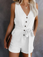 Sleeveless V-neck Solid Color Romper