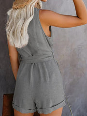 Sleeveless V-neck Solid Color Romper