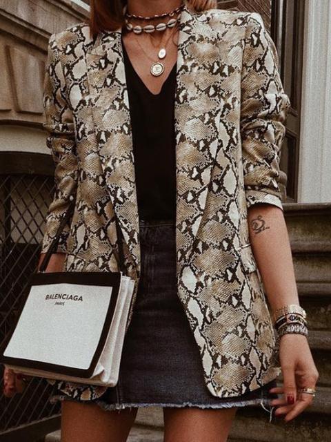 Snake Print Slim Suit Blazer Coat