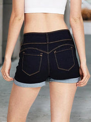 Solid Color Slim Denim Shorts