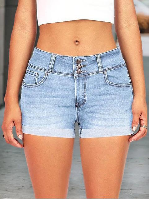 Solid Color Slim Denim Shorts