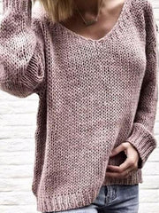 Solid Color V-neck Knitted Tops
