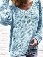 Solid Color V-neck Knitted Tops