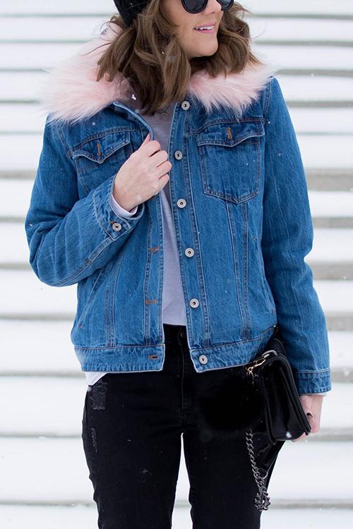 Fake Fur Collar Denim Coat