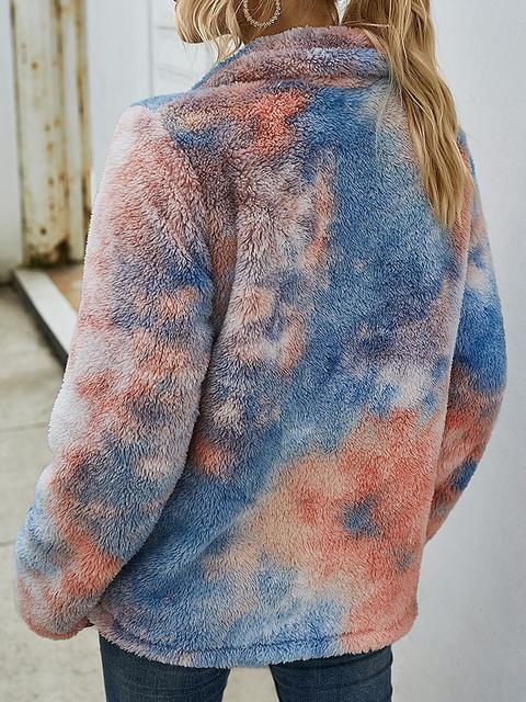 Tie-dye Print Plush Tops With Pocket