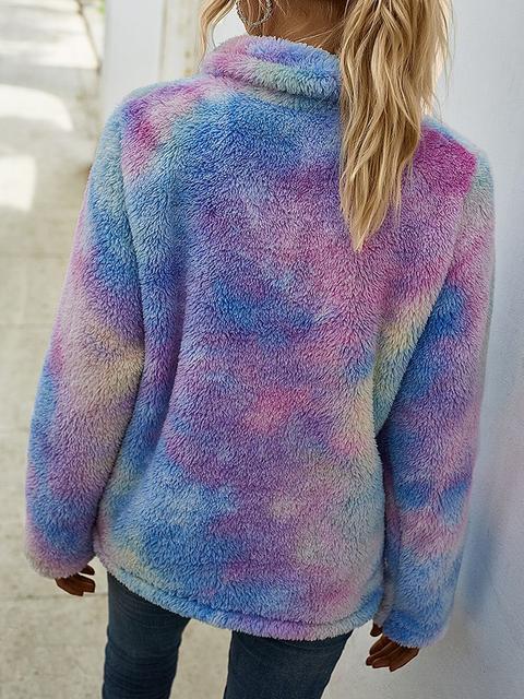 Tie-dye Print Plush Tops With Pocket