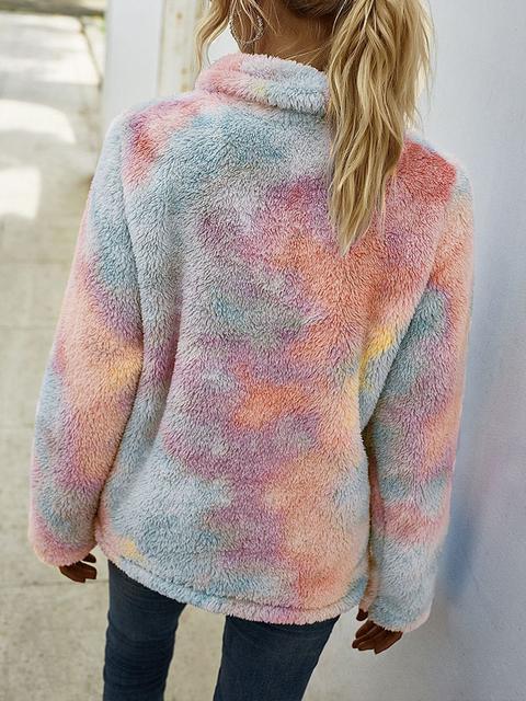 Tie-dye Print Plush Tops With Pocket