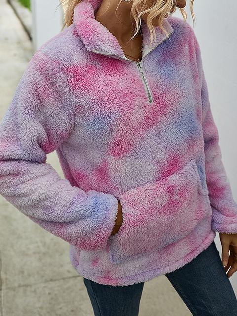 Tie-dye Print Plush Tops With Pocket
