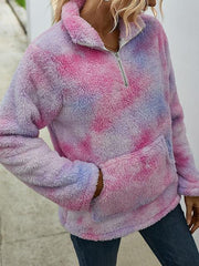 Tie-dye Print Plush Tops With Pocket