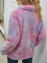 Tie-dye Print Plush Tops With Pocket
