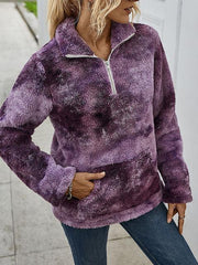 Tie-dye Print Plush Tops With Pocket