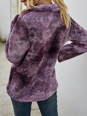 Tie-dye Print Plush Tops With Pocket