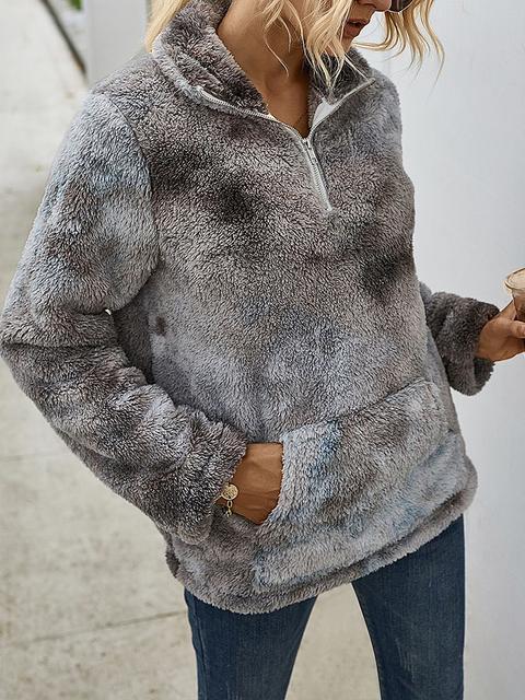 Tie-dye Print Plush Tops With Pocket