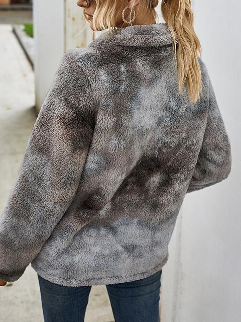 Tie-dye Print Plush Tops With Pocket