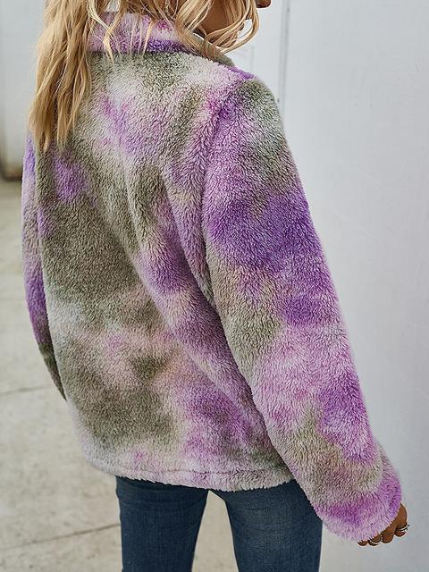 Tie-dye Print Plush Tops With Pocket