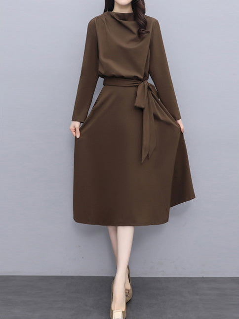 Women's Dresses Solid Lace-Up Long Sleeve Dress