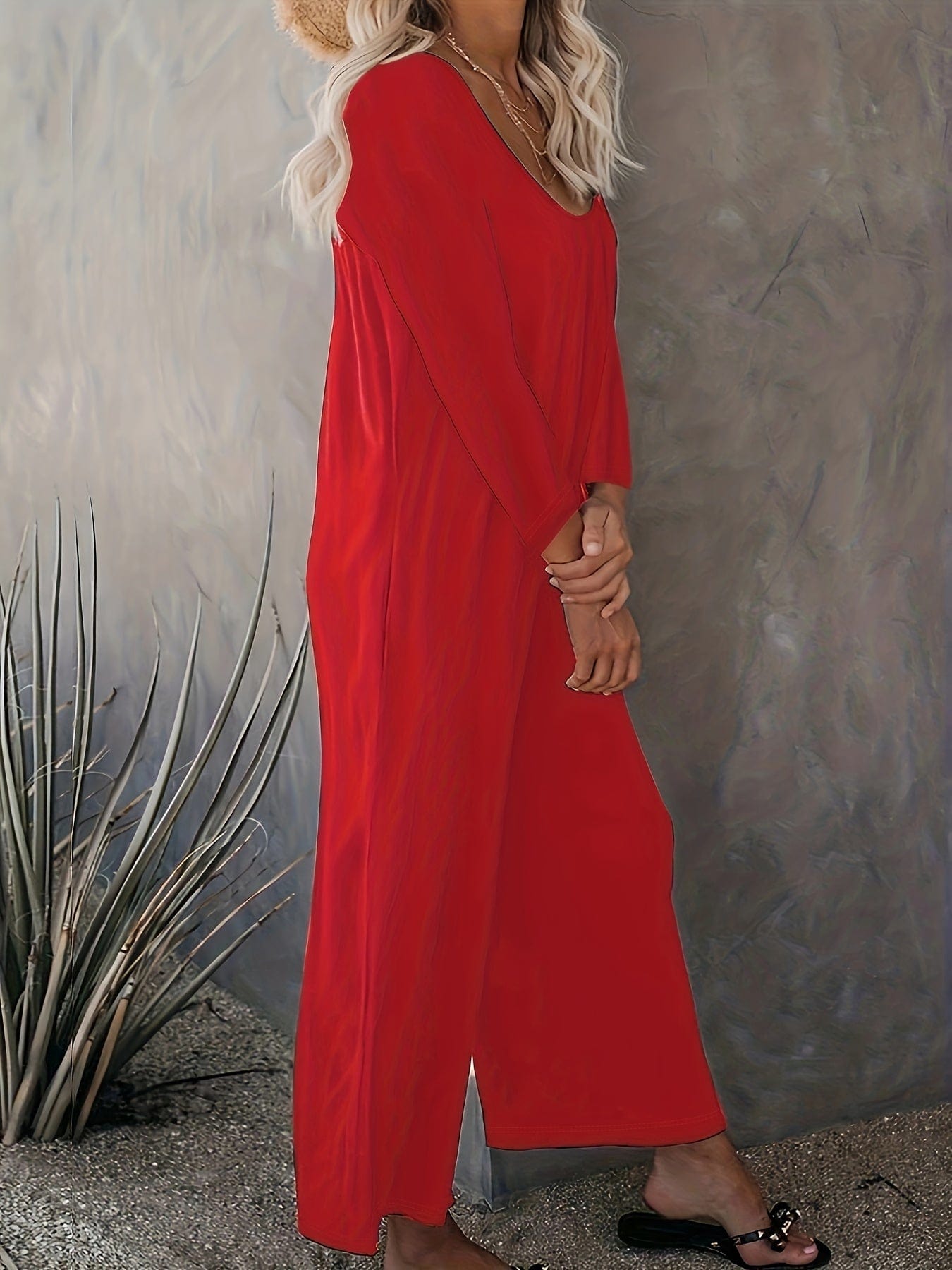 Versatile and Stylish Solid Crew Neck Wide Leg Jumpsuit
