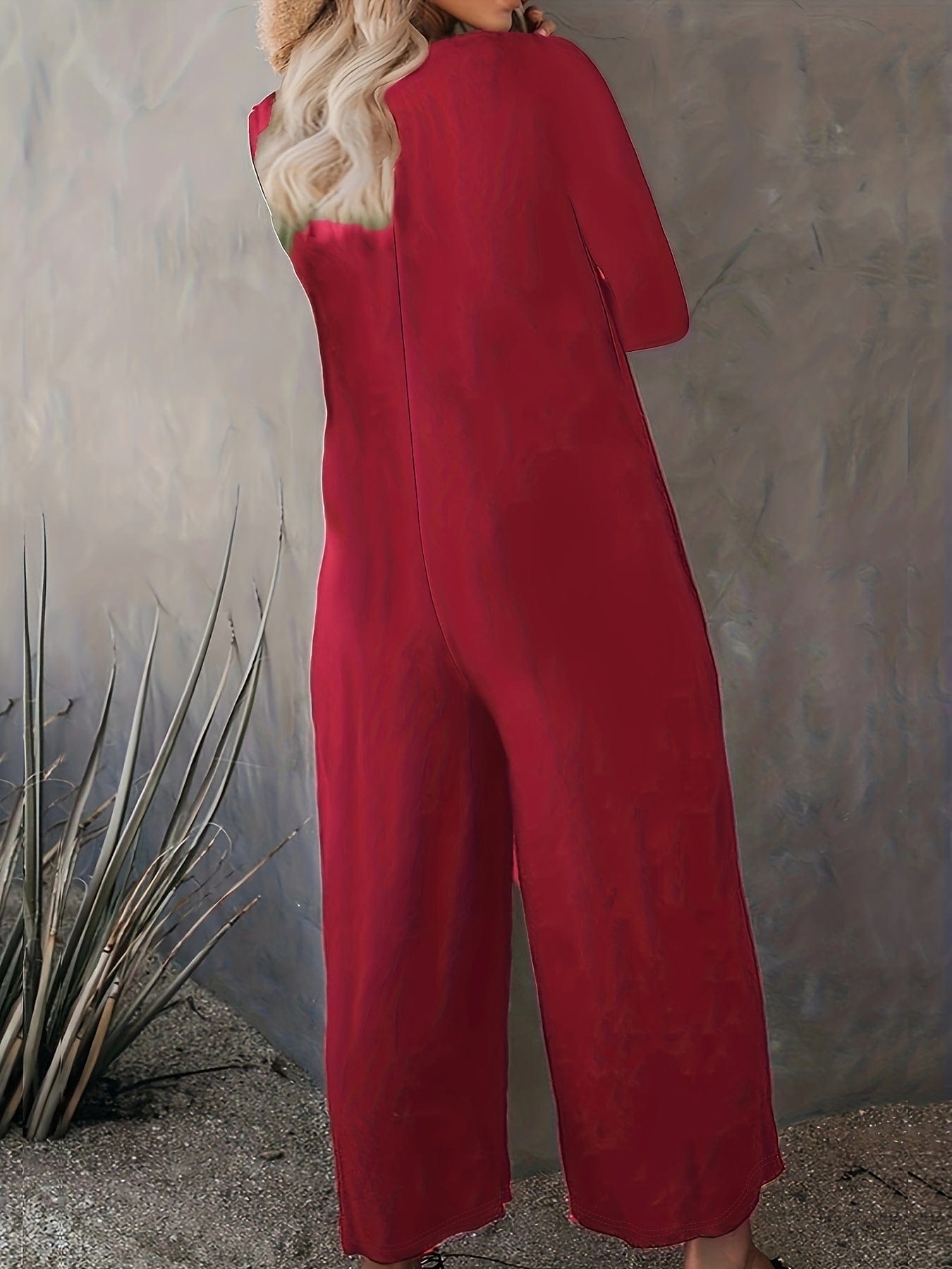 Versatile and Stylish Solid Crew Neck Wide Leg Jumpsuit