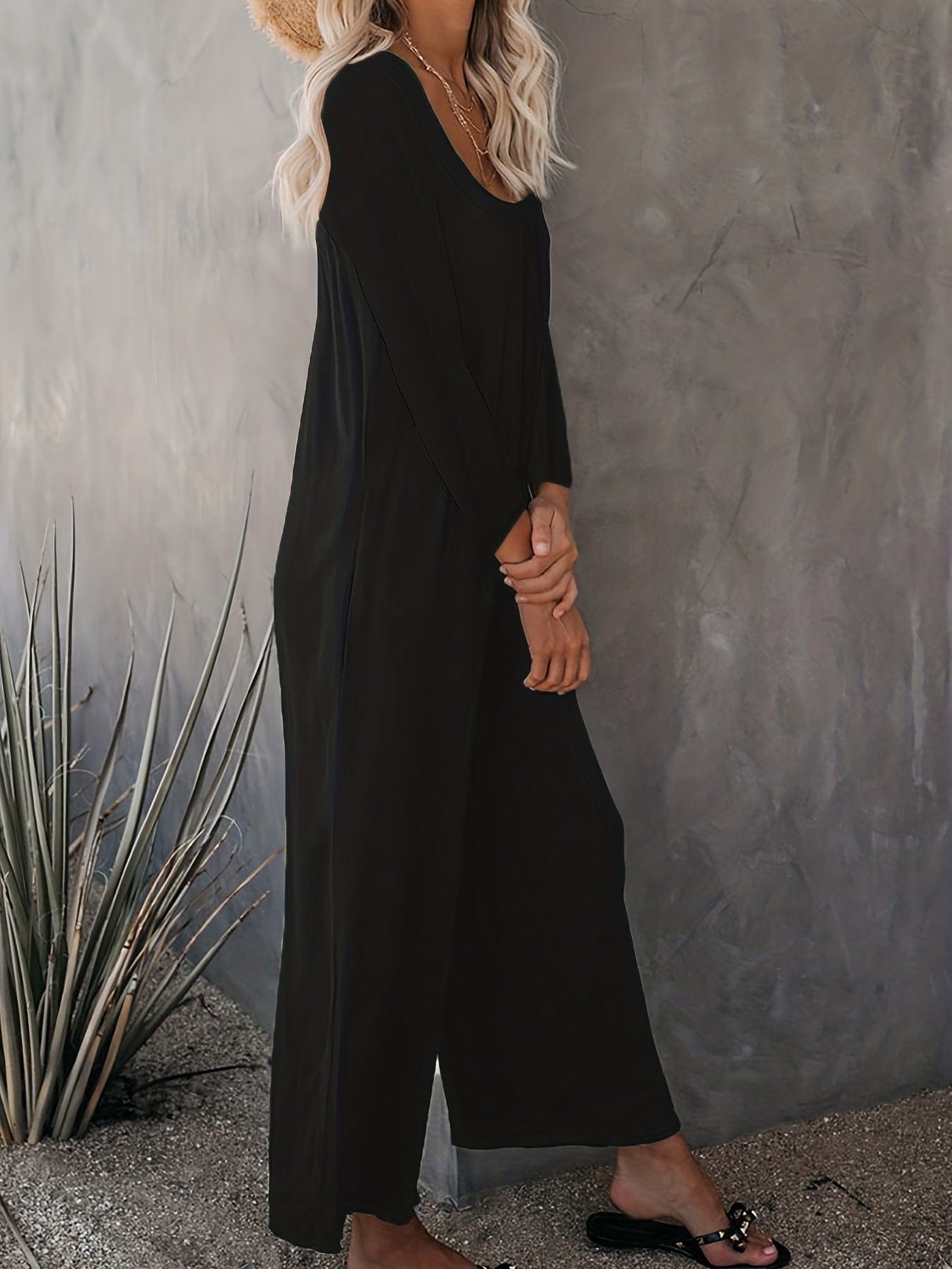 Versatile and Stylish Solid Crew Neck Wide Leg Jumpsuit
