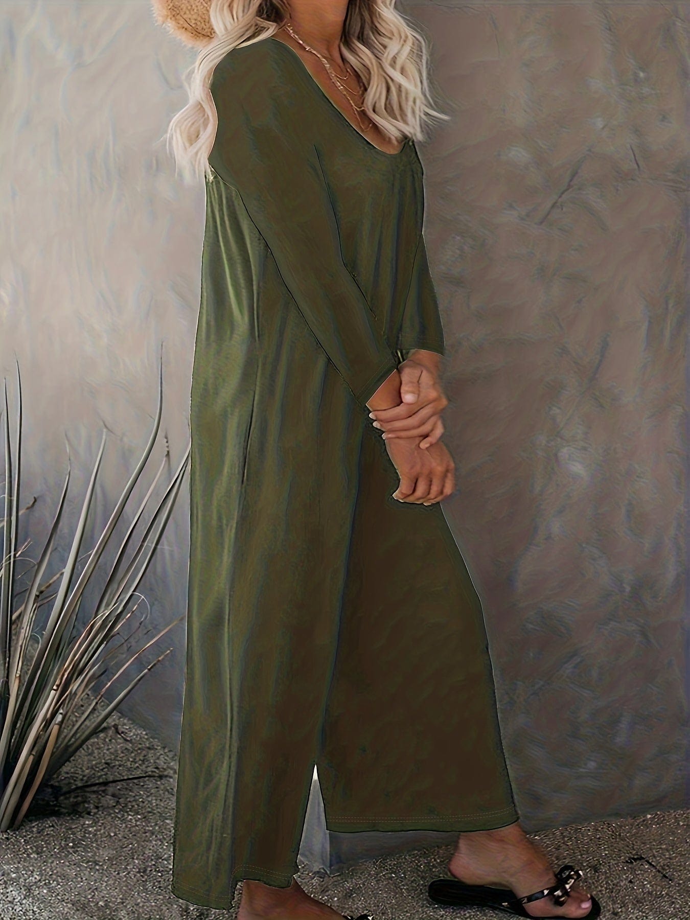 Versatile and Stylish Solid Crew Neck Wide Leg Jumpsuit