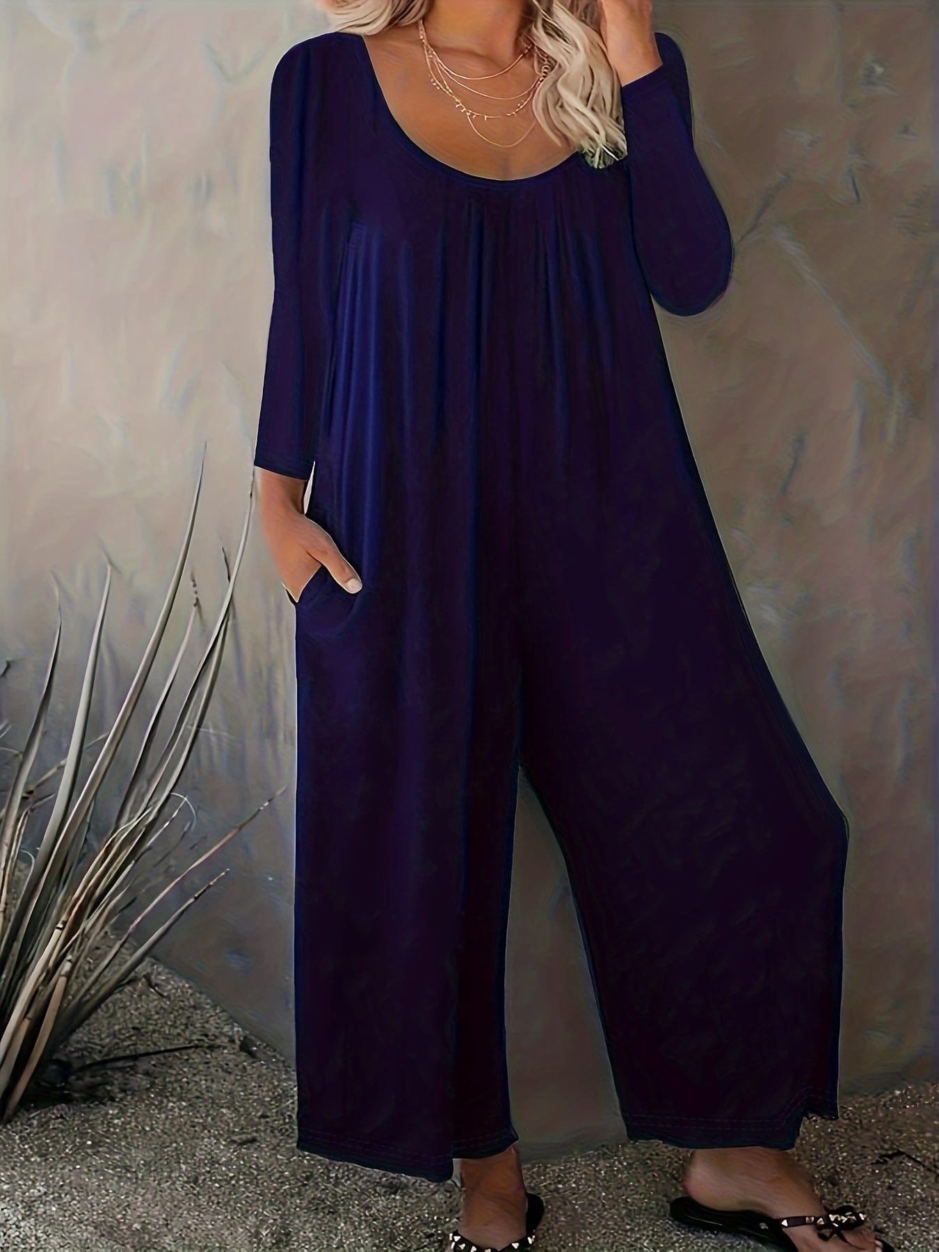 Versatile and Stylish Solid Crew Neck Wide Leg Jumpsuit