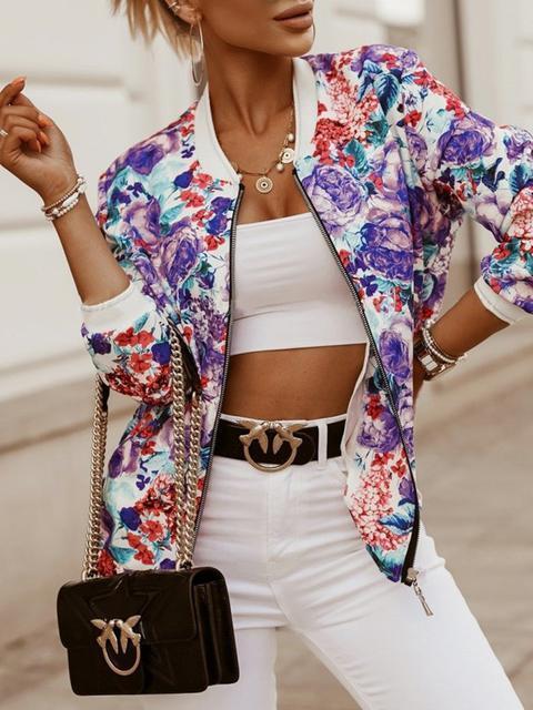Vintage Print Long Sleeve Short Coat