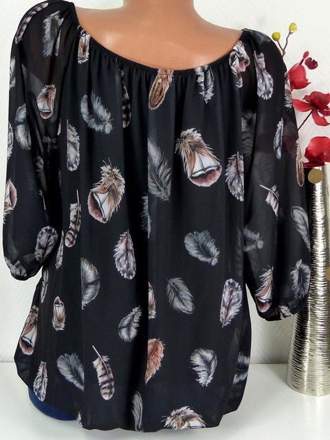 Vintage Print Loose Round Neck Tops