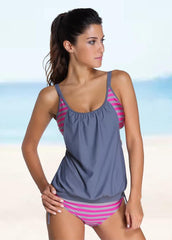 Double Straps Striped Tankini Set