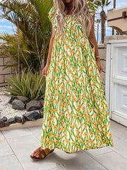 Women's Dresses Printed Bare Back Ruffle Sleeve Dress