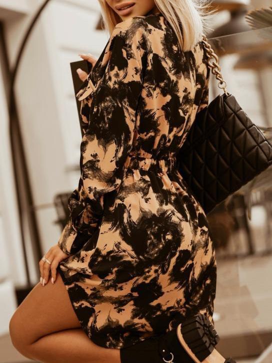 Women's Dresses Printed Belted Button Shirt Long Sleeve Dress