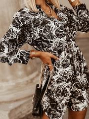 Women's Dresses Printed Belted Button Shirt Long Sleeve Dress