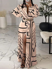 Women's Dresses Printed Button Long Sleeve Shirt Dress