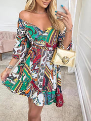 Women's Dresses Printed Deep V-Neck Belted Casual Dress