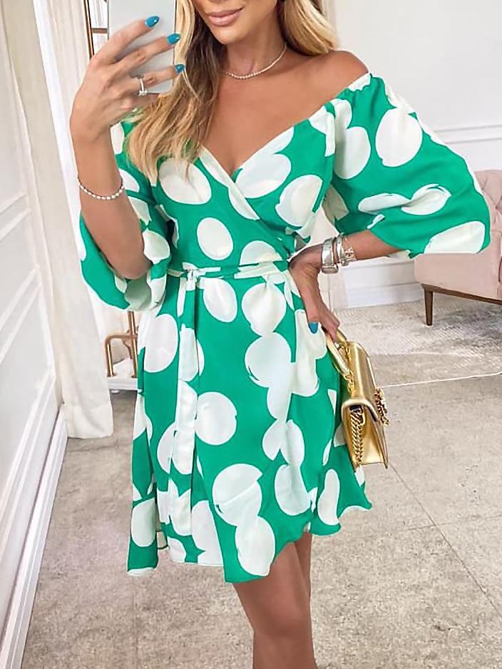 Women's Dresses Printed Deep V-Neck Belted Casual Dress