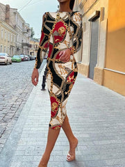 Women's Dresses Printed Halter Long Sleeve Skinny Dress