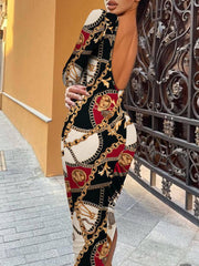 Women's Dresses Printed Halter Long Sleeve Skinny Dress