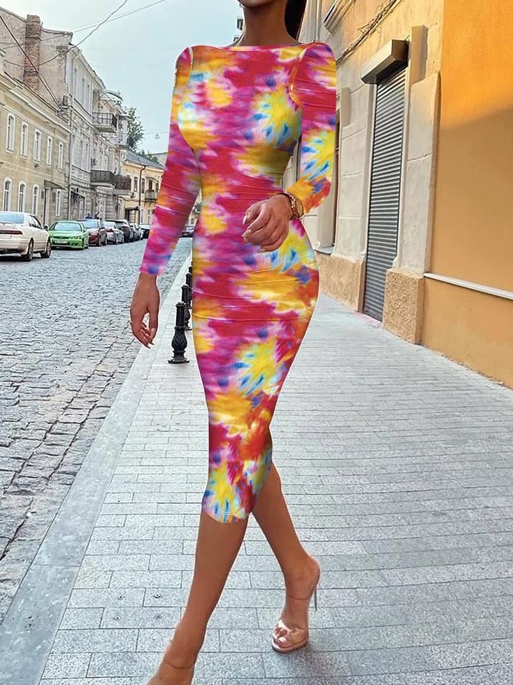 Women's Dresses Printed Halter Long Sleeve Skinny Dress