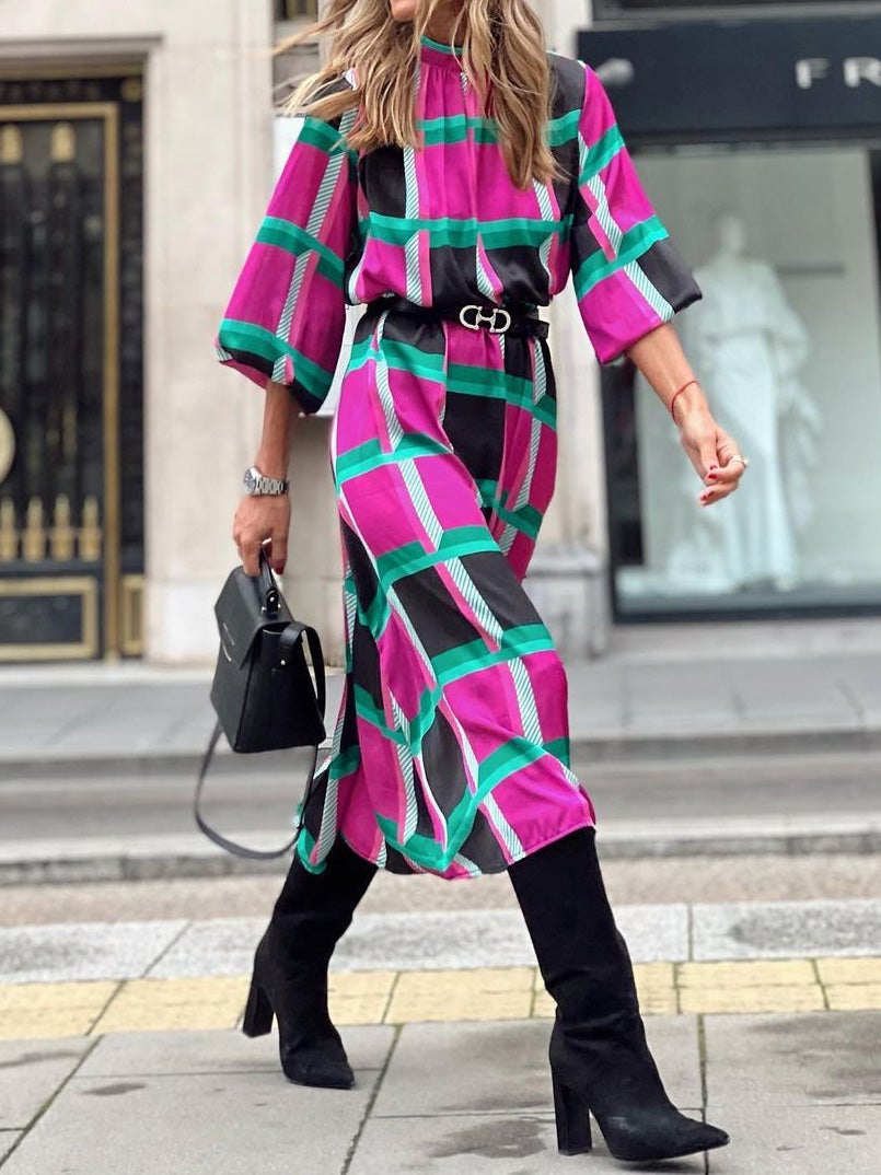 Women's Dresses Printed Mid-Sleeve A-Line Dress