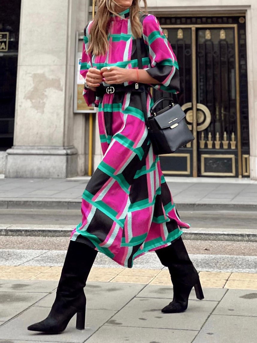 Women's Dresses Printed Mid-Sleeve A-Line Dress