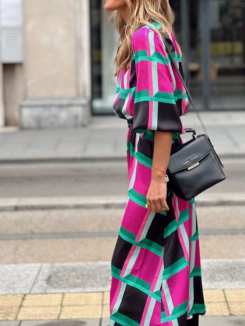 Women's Dresses Printed Mid-Sleeve A-Line Dress
